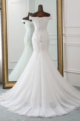 Gorgeous Tulle Sweetheart Long Mermaid Wedding Dresses with Lace Online-27dress